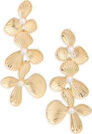 NORDSTROM RACK Flower Faux Pearl Triple Drop Earrings