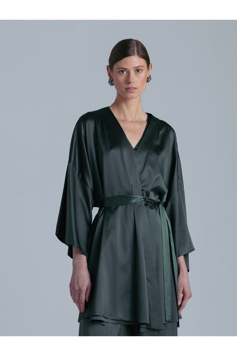 Silk 3/4 Sleeve Dressing Gown, Main, color, Rich Green