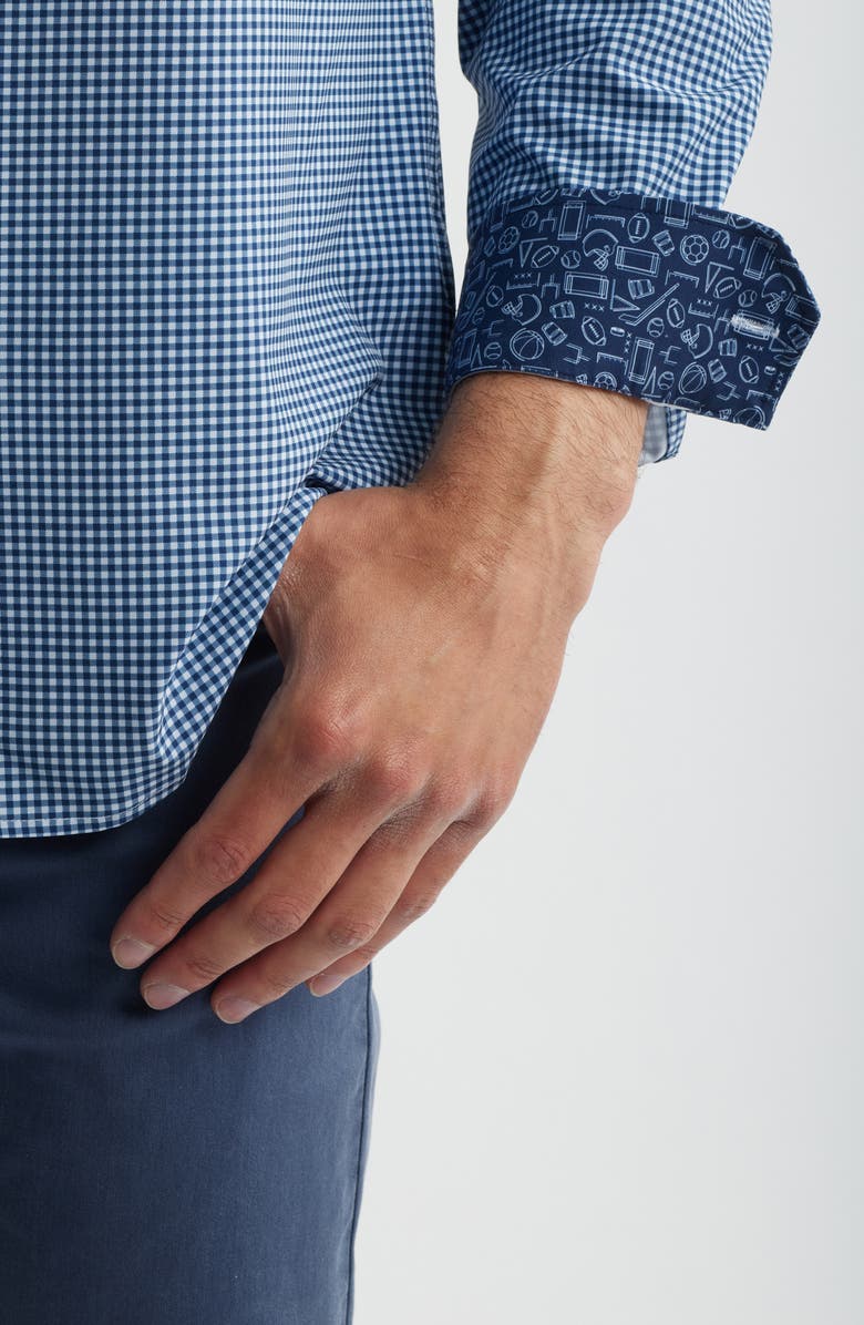 Johnston & Murphy XC+<sup>™</sup> Performance Game Day Gingham Button-Up Shirt, Alternate, color, Navy