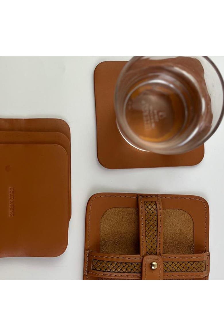 Woven Square Coasters, Alternate, color, Cognac
