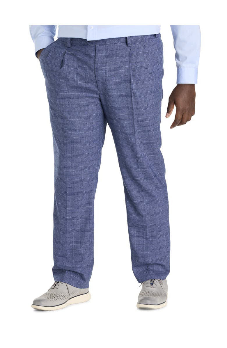 Oak Hill by DXL Big & Tall Waist-Relaxer Plaid Pleated Dress Pants, Main, color, Blue