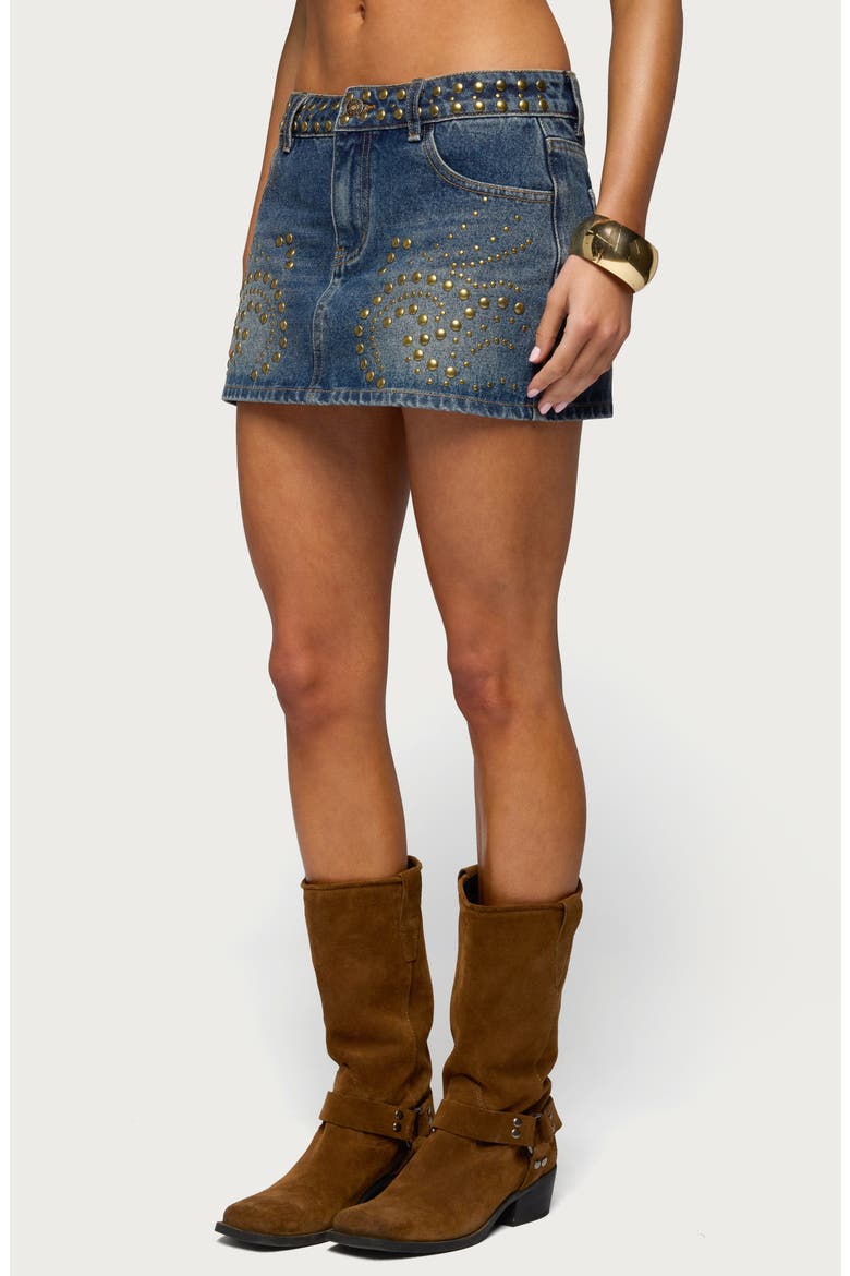 Libbie Studded Denim Miniskirt, Alternate, color, BLUE