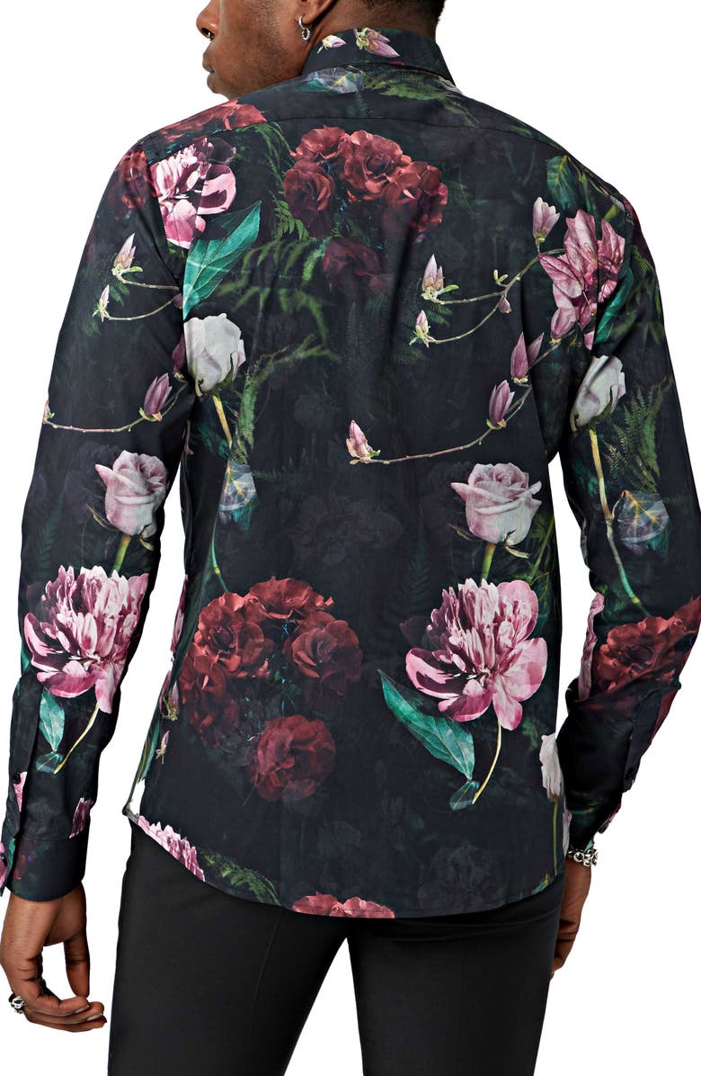 Twisted Tailor Facionne Slim Fit Floral Cotton Button-Up Shirt, Alternate, color, 