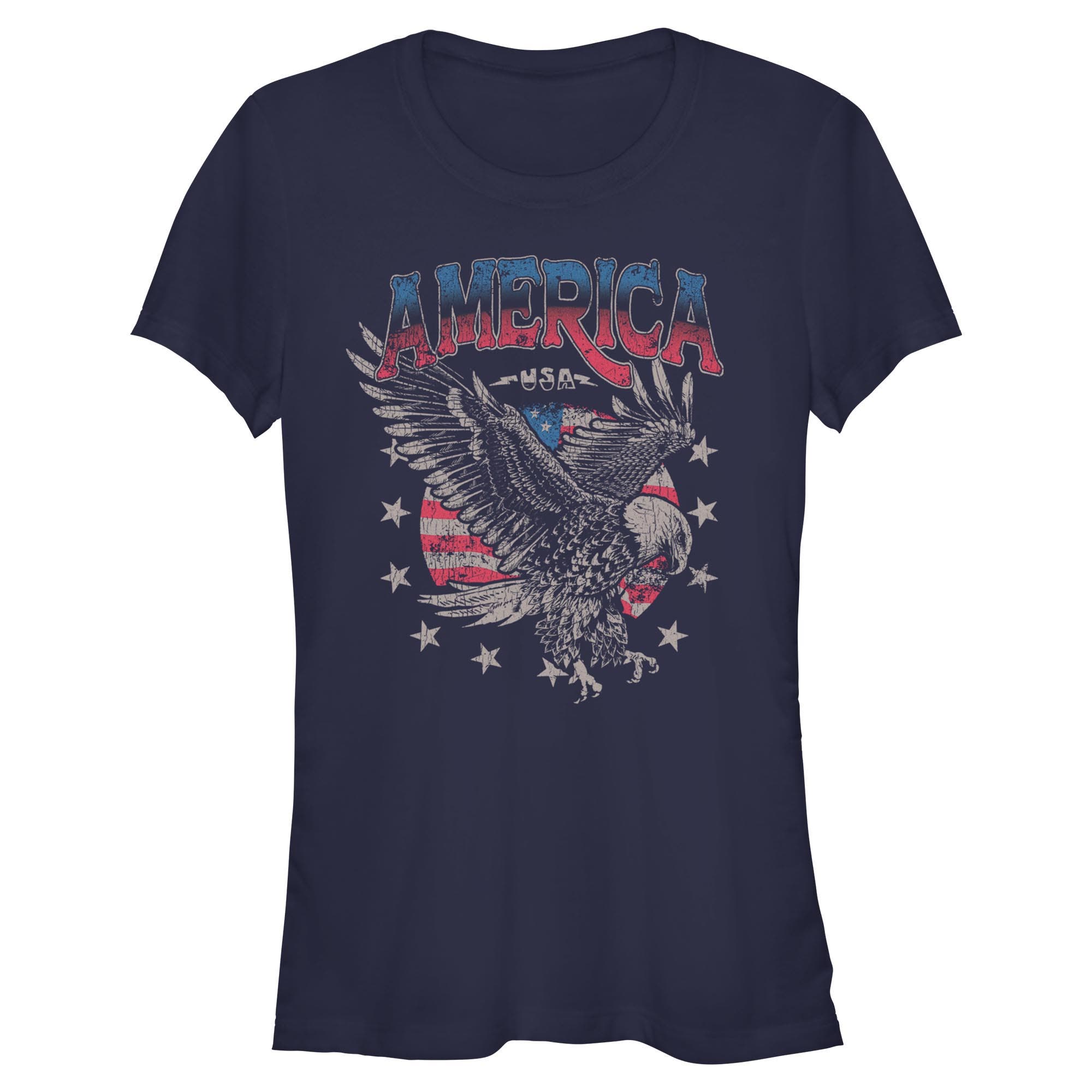 Lost Gods Juniors  Distressed America Bald Eagle T Shirt In Blue