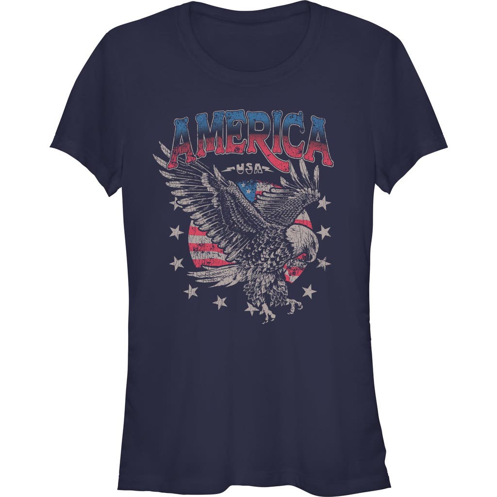 Lost Gods Juniors Distressed America Bald Eagle T Shirt In Blue