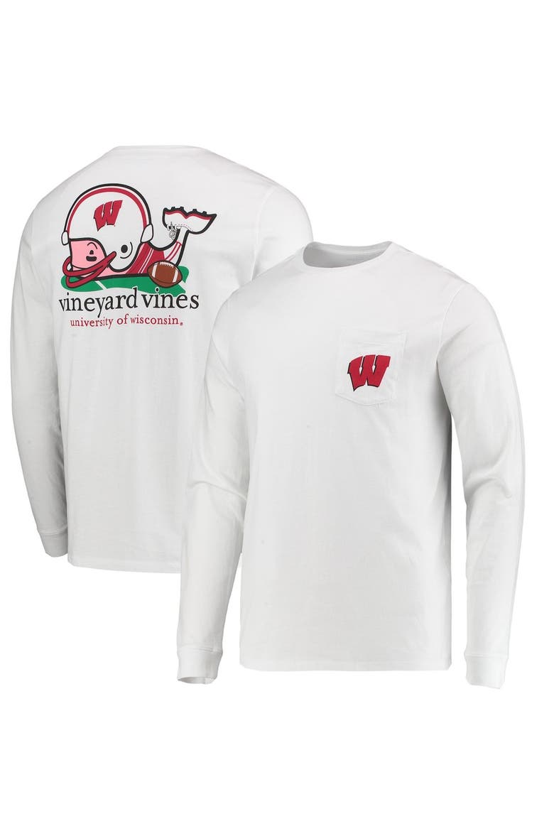 Men's Vineyard Vines White Wisconsin Badgers Football Whale Long Sleeve T-Shirt, Alternate, color, White