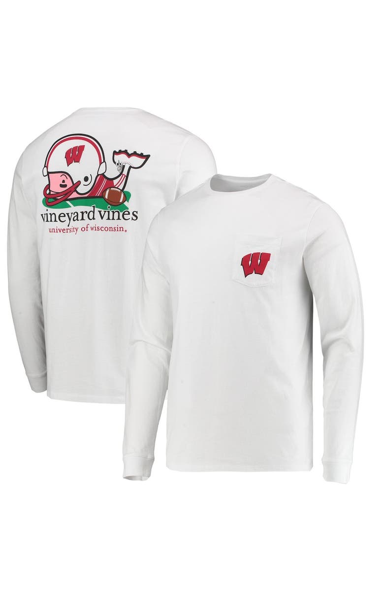 vineyard vines Men's Vineyard Vines White Wisconsin Badgers Football Whale Long Sleeve T-Shirt, Alternate, color, 