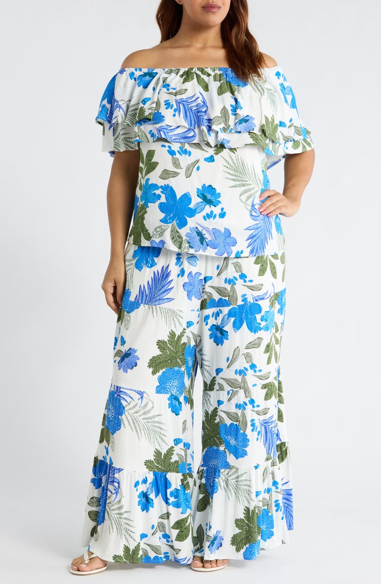 SUGARLIPS Zurie Floral Talisy Off the Shoulder Top, Alternate, color, White Blue Green