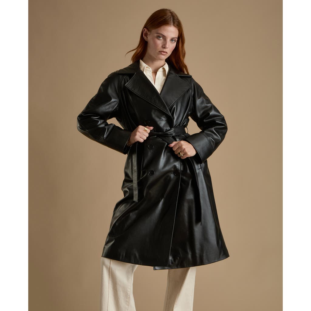 Furniq Uk Sloane Leather Trench Coat In Black