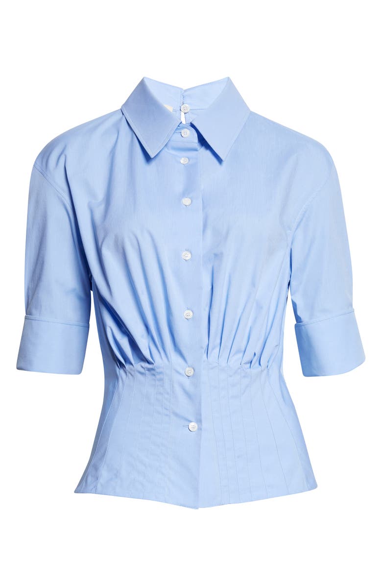 Marni Pintuck Peplum Poplin Button-Up Shirt, Main, color, Iris Blue