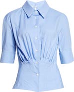 Marni Pintuck Peplum Poplin Button-Up Shirt
