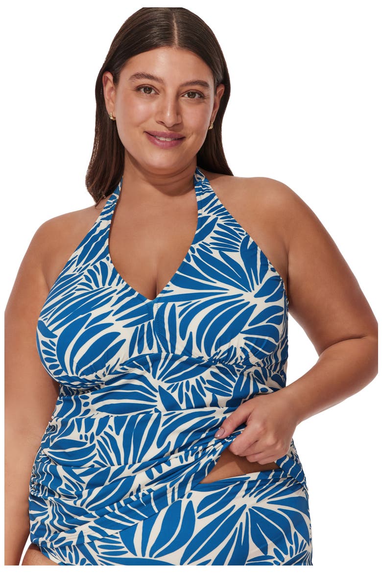 Comeback Plus Size Halter Tankini Top, Alternate, color, Petrol-White