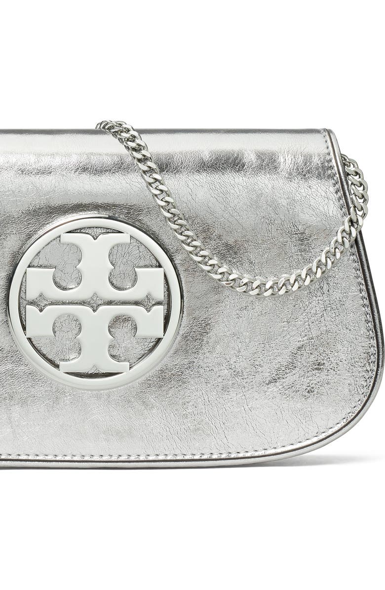 Tory Burch Reva Metallic Leather Clutch, Alternate, color,