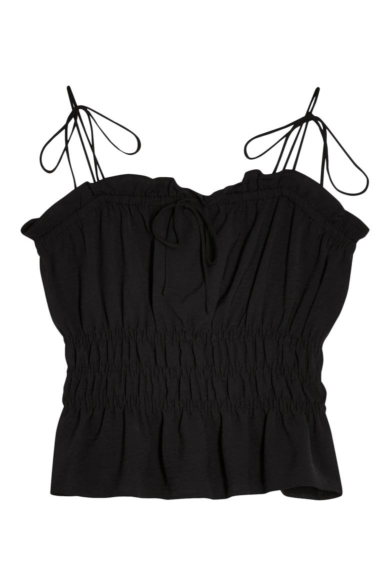 Shirred Peplum Camisole, Alternate, color, BLACK