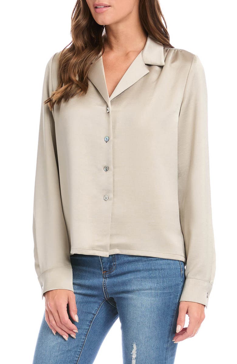 Karen Kane Satin Button-Up Shirt, Alternate, color, 