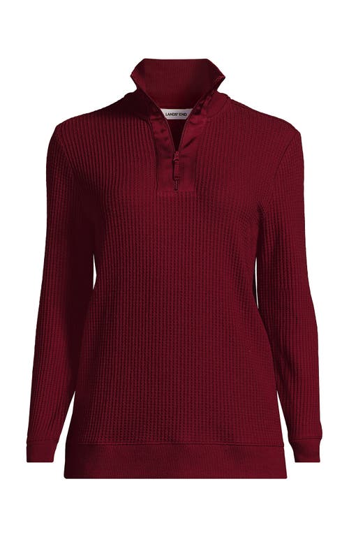 Lands' End Long Sleeve Waffle Quarter Zip Pullover In Red