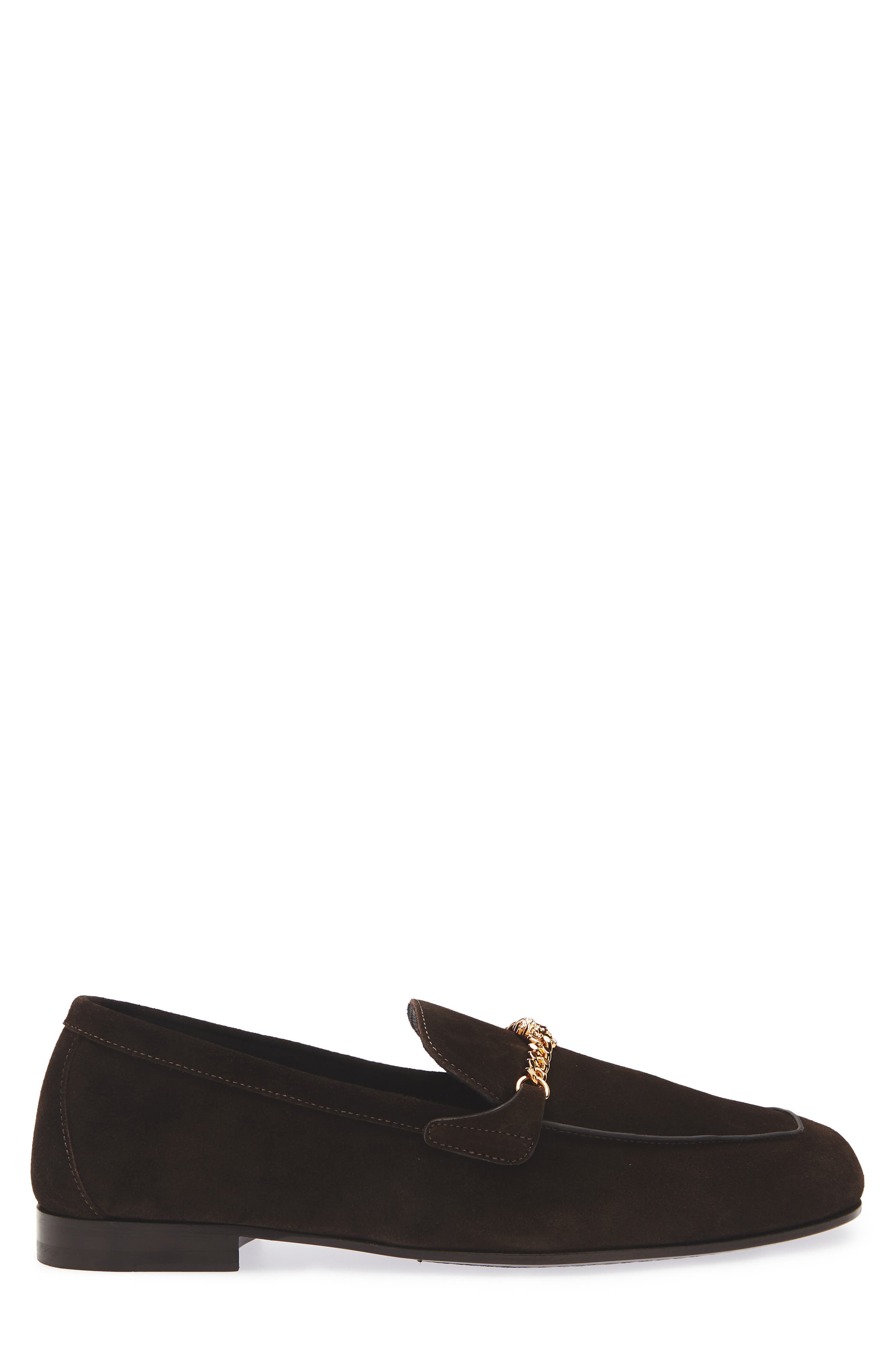 Versace Medusa Chain Suede Loafer, Alternate, color, Ebano-Versace Gold