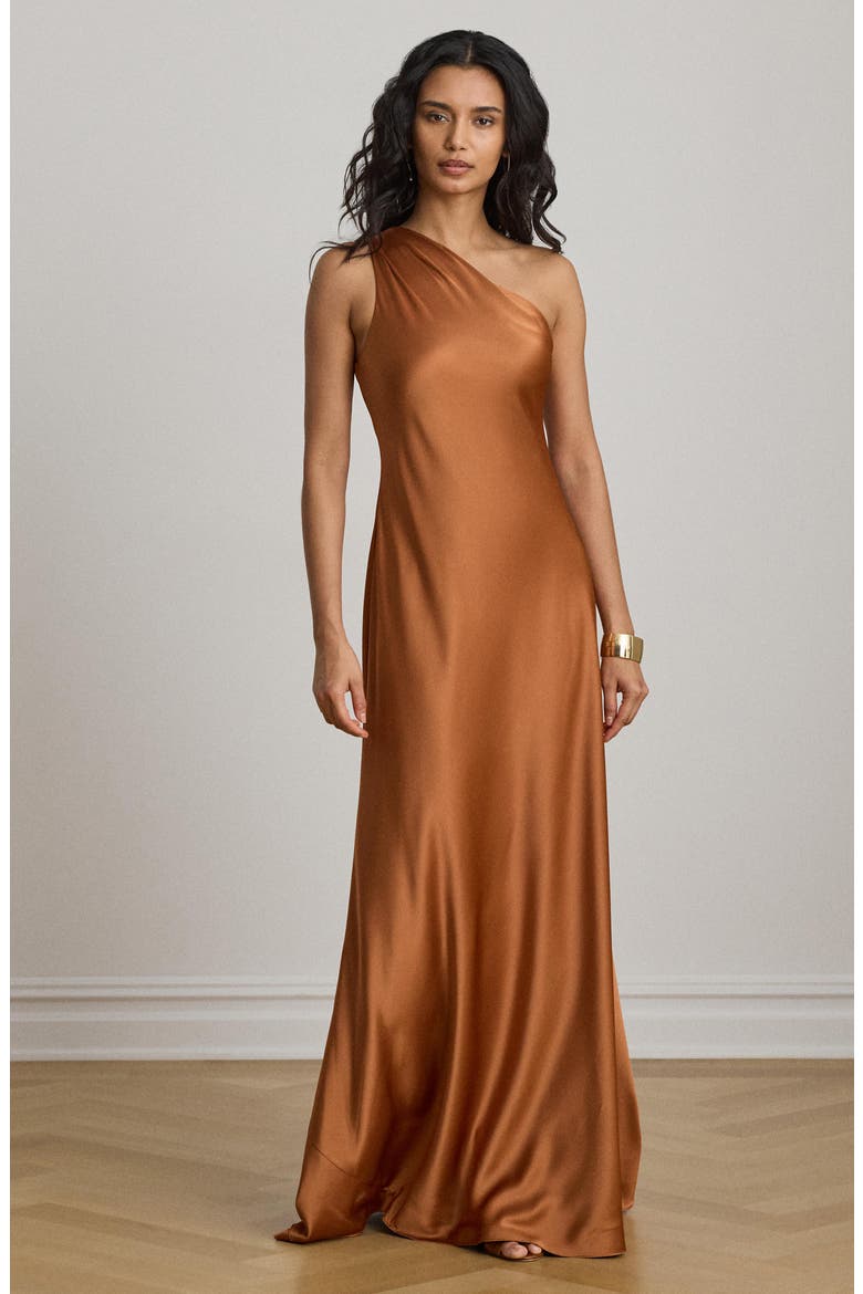 Satin Charmeuse One-Shoulder Gown, Alternate, color, RED TERRACOTTA
