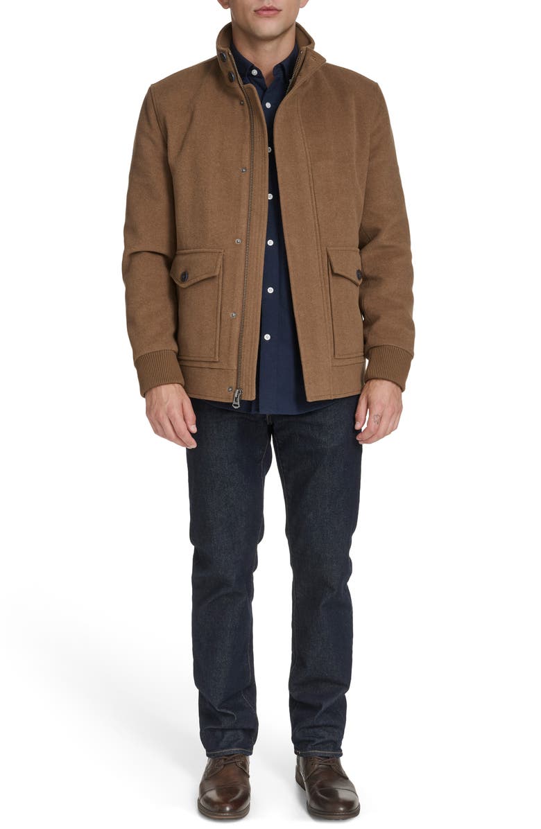 Cole Haan Signature Stand Collar Wool Blend Bomber Jacket, Alternate, color, Camel