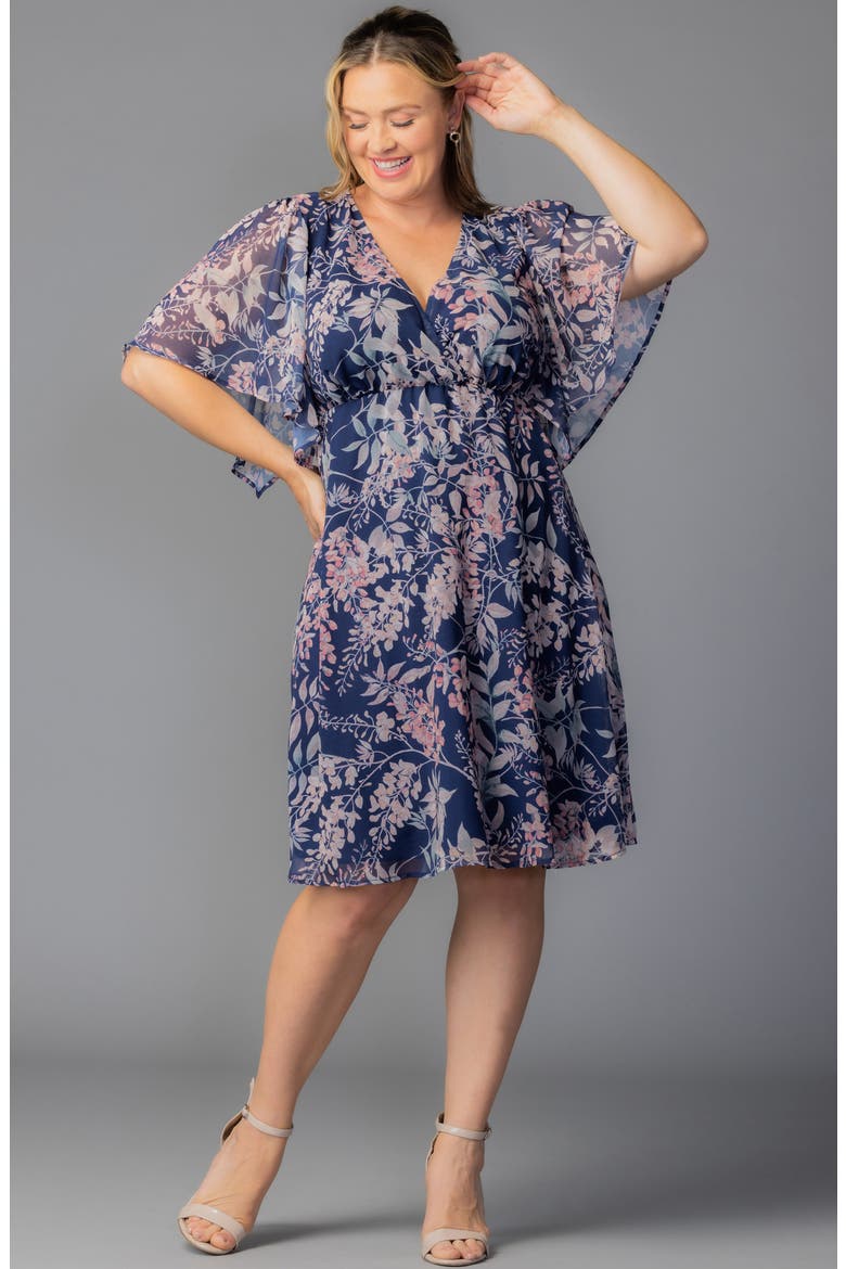 Florence Flutter Sleeve Dress, Alternate, color, NAVY WISTERIA BLOOMS