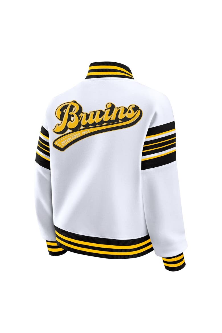 Women's WEAR by Erin Andrews White/Gold Boston Bruins Full-Snap Fleece Sweatshirt Jacket, Alternate, color, Gold