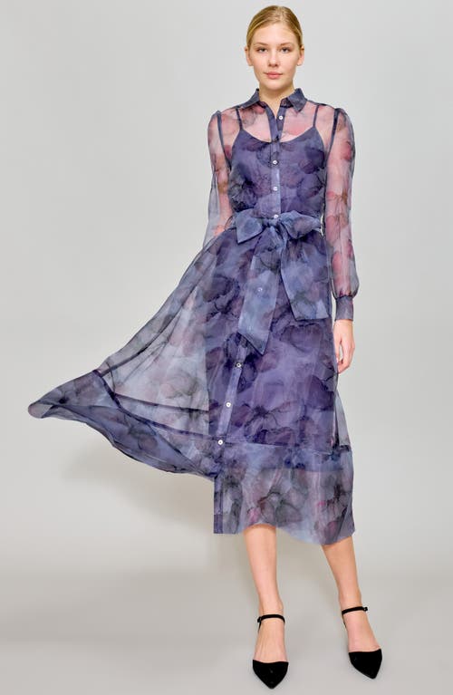 Melloday Long Sleeve Chiffon Dress In Navy/purple Floral