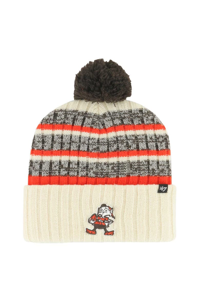 '47 Men's '47 Cream Cleveland Browns Tavern Cuffed Knit Hat with Pom, Main, color, Cream