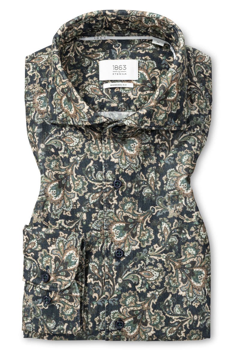 Modern Fit Corduroy Button Front Shirt, Alternate, color, DARK BLUE