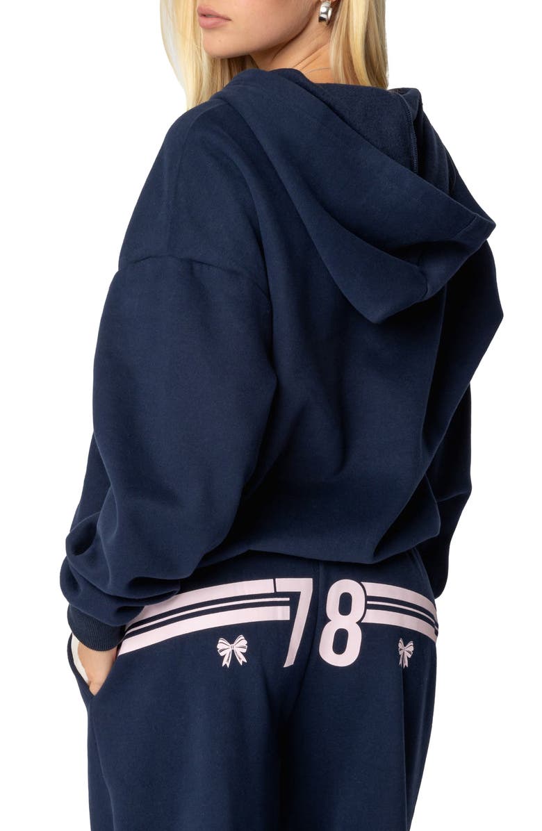 EDIKTED 78 Stripe Graphic Zip-Up Hoodie, Alternate, color, Navy