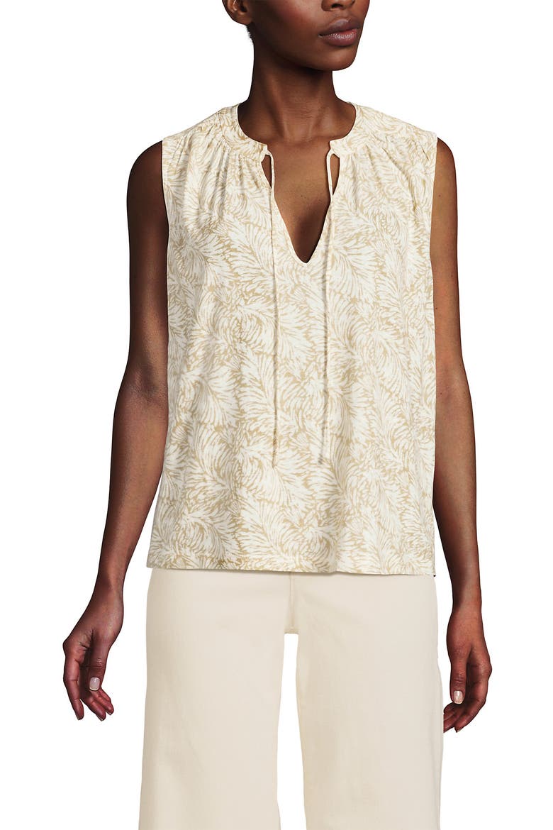 Linen Blend Notch Neck Swing Tank Top, Alternate, color, Champagne Leaf Scroll