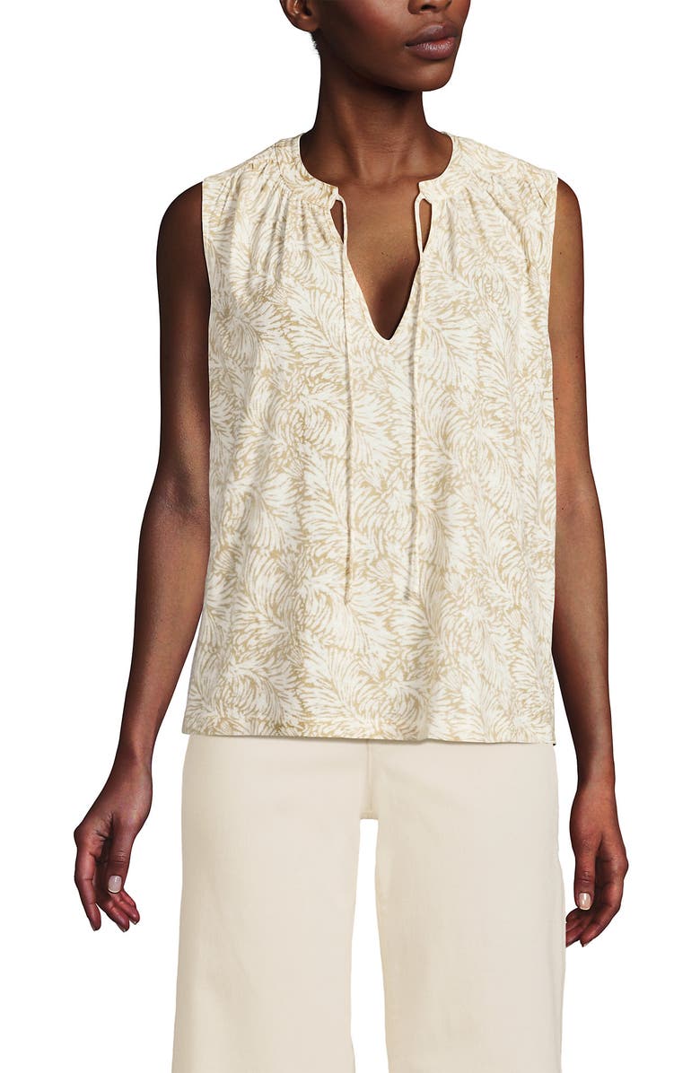 Lands' End Linen Blend Notch Neck Swing Tank Top, Alternate, color, Champagne Leaf Scroll