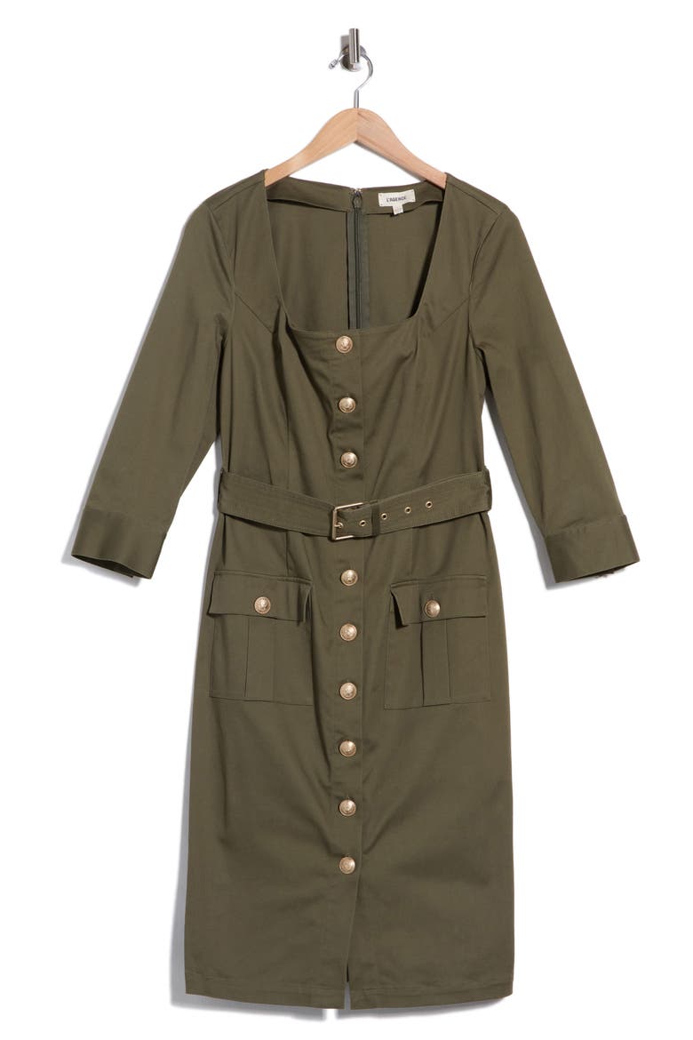 Bordeaux Square Neck Belted Midi Dress, Alternate, color, IVY GREEN