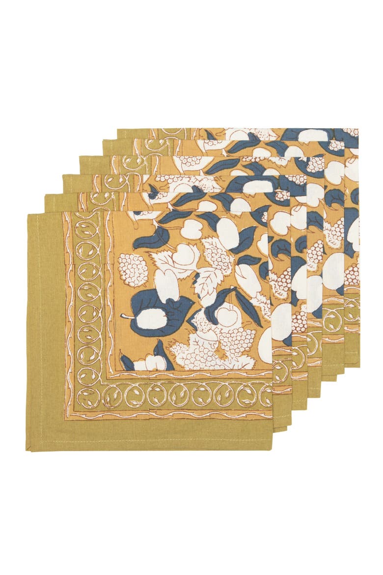 Forest Harvest Napkins, Alternate, color, Mustard/Blue 19" x 19"