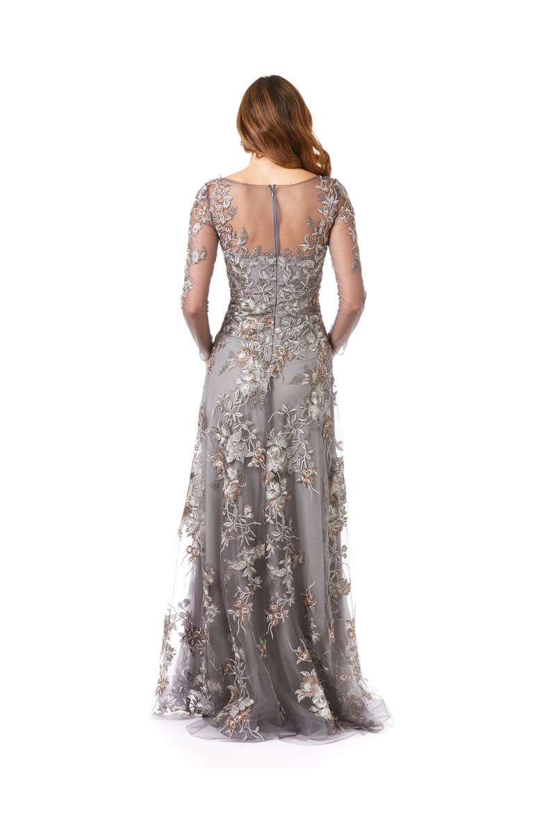 Long Sleeve Modest Lace Gown, Alternate, color, Grey