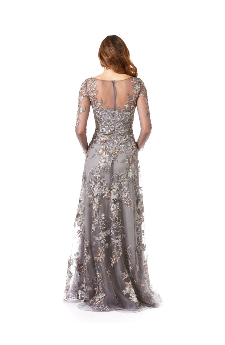 LARA New York Long Flutter Sleeves Beaded Dress, Alternate, color, Grey