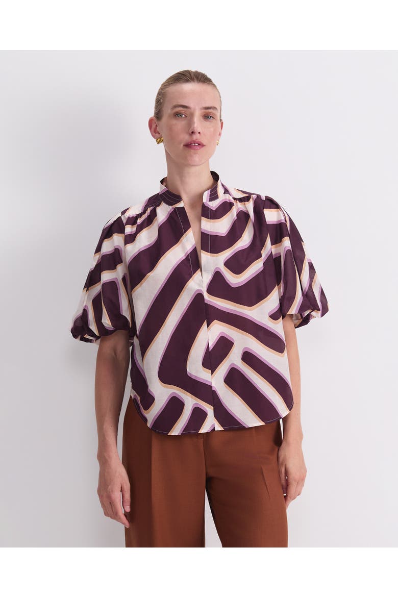Penny Short Sleeve Cotton Silk Blouse, Main, color, Ivory/Burgundy