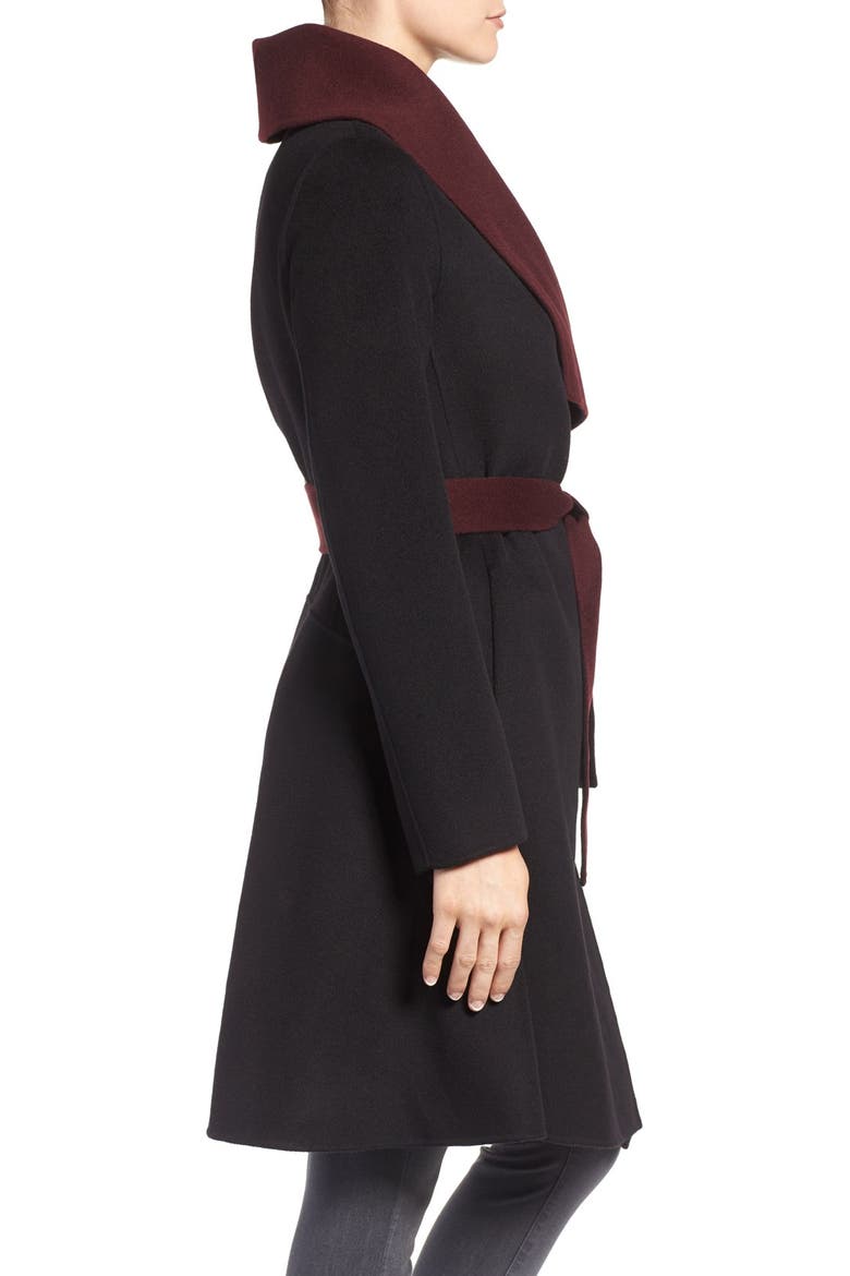 Reversible Double Face Wrap Coat, Alternate, color, BLACK/ BORDEAUX