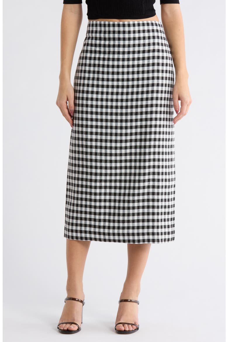 Phoebe Gingham Linen Blend Skirt, Main, color, BLACK/ CREAM