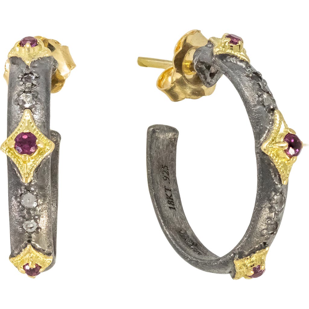 ARMENTA ARMENTA GARNET CRIVELLI HOOP EARRINGS