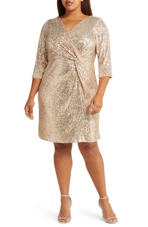 Sequin Twist Front Sheath Cocktail Dress (Plus Size)