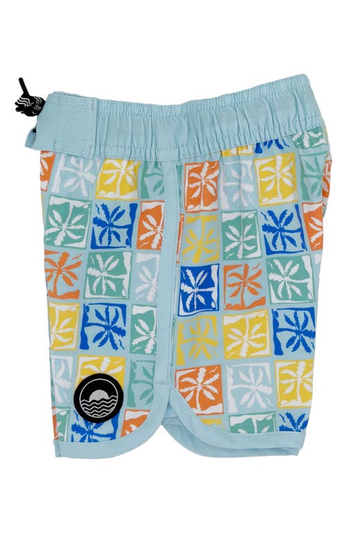 Feather 4 Arrow Palm Check Board Shorts In Crystal Blue