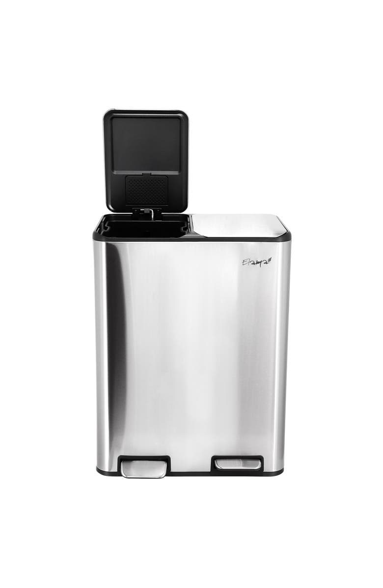 Elama 2 Section 30 Liter/ 8 Gallon Each Section Trash and Recycling Step Bin with Slow Close Mechanism, Main, color, Silver