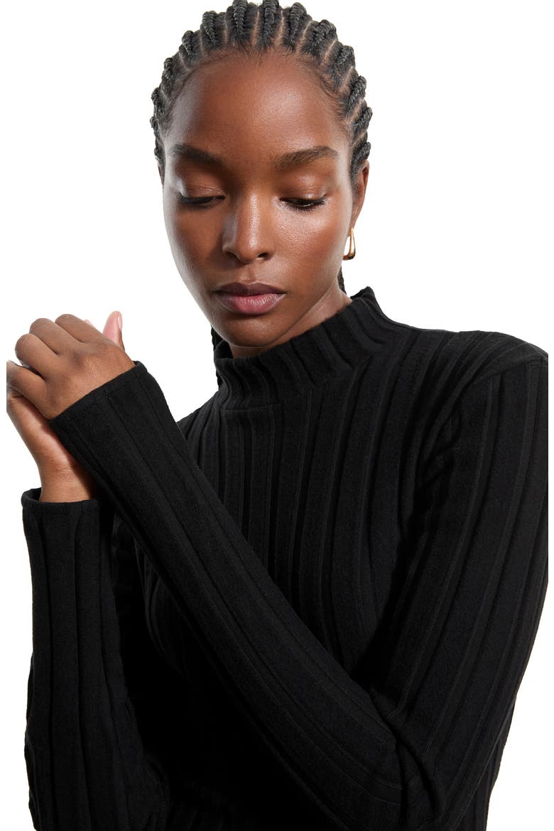 Samia Mock Neck Rib Sweater, Alternate, color, BLACK