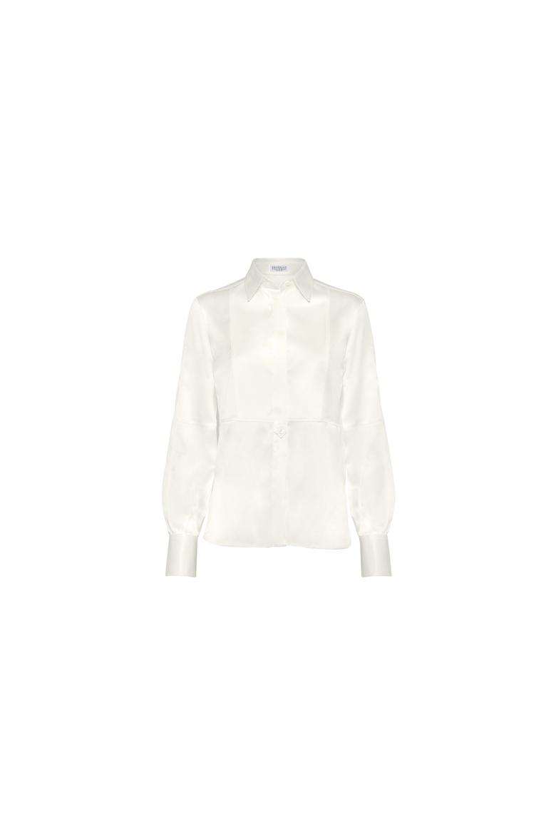 Stretch silk satin shirt with monili, Alternate, color, White