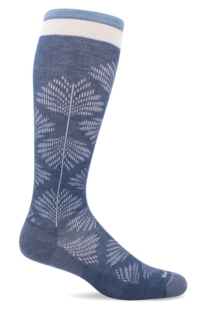 Full Floral Wide Calf Compression Socks, Main, color, DENIM