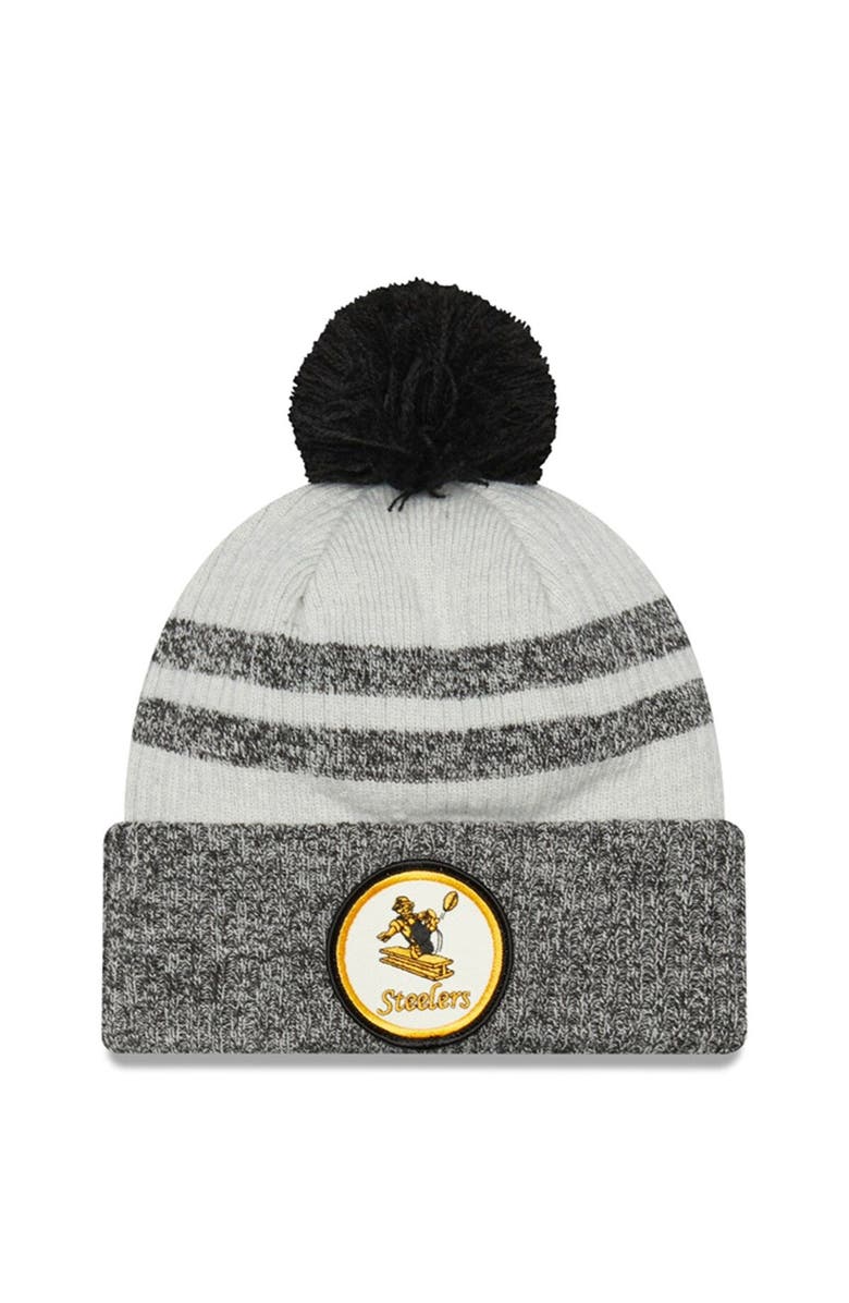 New Era Men's New Era Black Pittsburgh Steelers 2022 Sideline Historic Cuffed Pom Knit Hat, Main, color, 