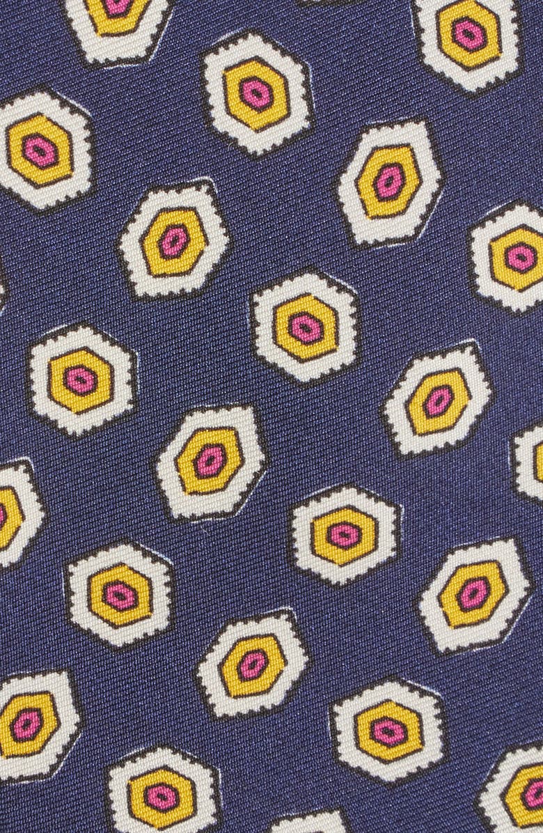 Drake's Hexason Geometric Print Silk Tie, Alternate, color, Navy/ Yellow/ Red