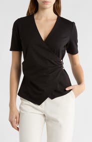 BY DESIGN Cappuccino Short Sleeve Faux Wrap Top
