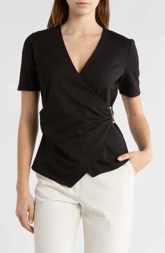BY DESIGN Cappuccino Short Sleeve Faux Wrap Top
