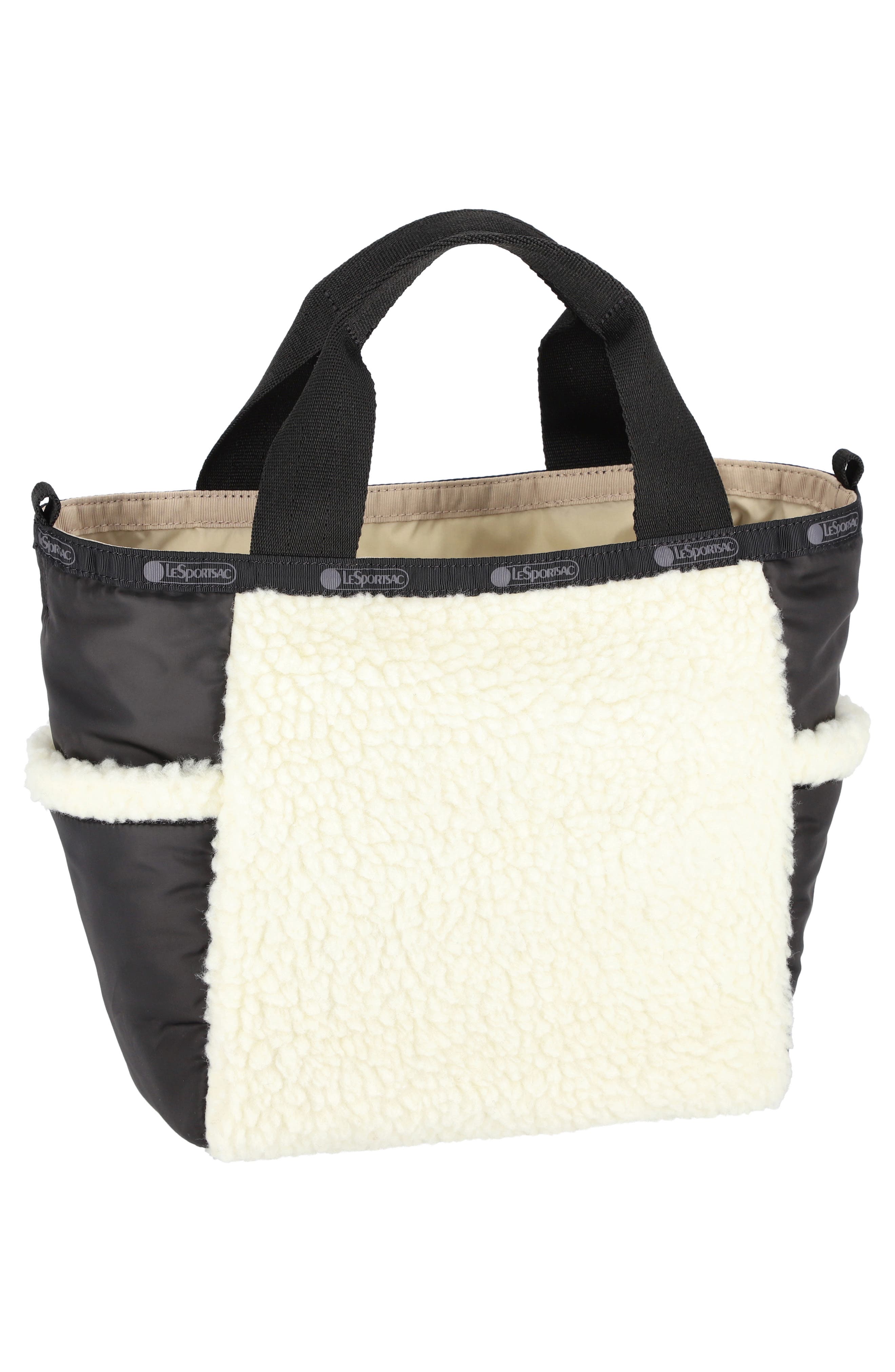 LeSportsac Faux Shearling Tote Bag, Alternate, color, Cream Vegan Sherpa